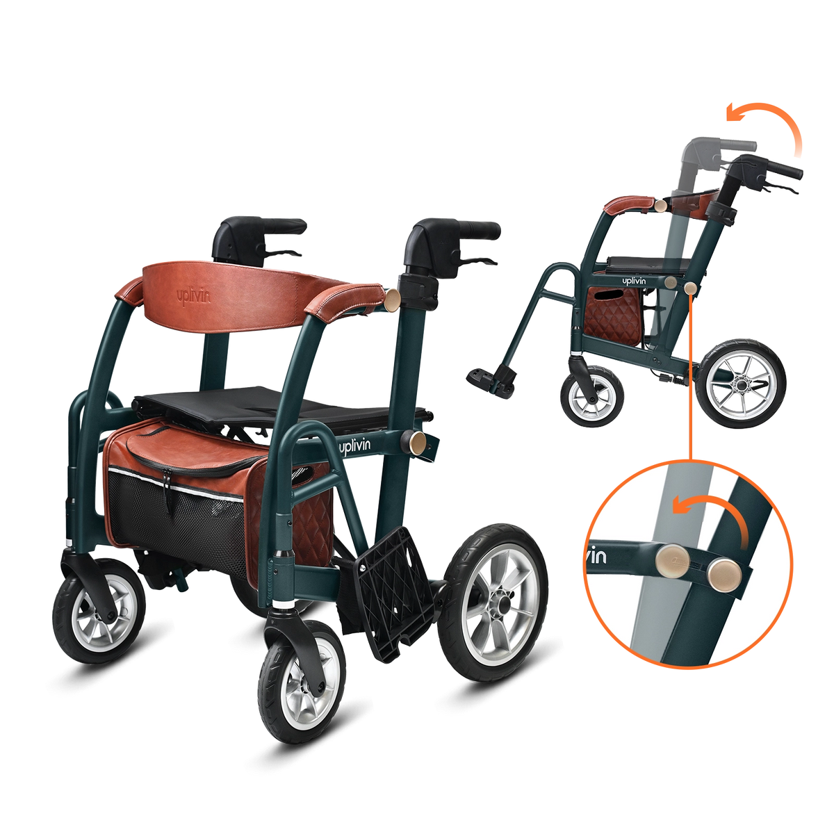 Glide 2 in 1 Rollator & Transport Chair - uplivin