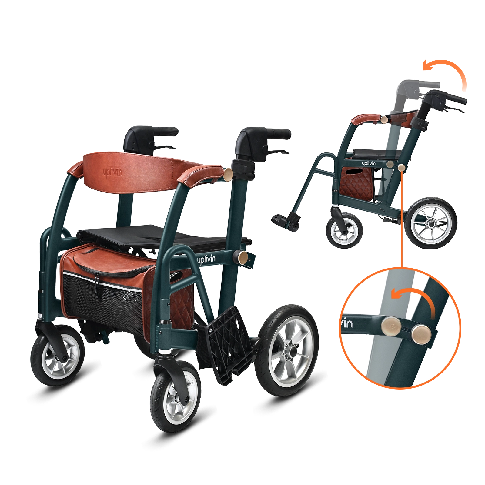 Glide 2 in 1 Rollator & Transport Chair - uplivin